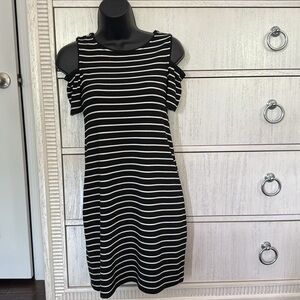 White House Black Market Black and White Cold Shoulder Mini Sundress